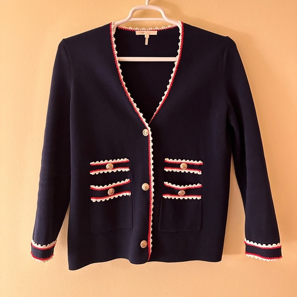 Maje navy jacket with red and white trim
